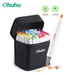Ohuhu honolulu conjunto de canetas marcadoras coloridas marcadores de arte de álcool recarregáveis pontas duplas esboçar desenho mangá material de arte escolar - Image 1