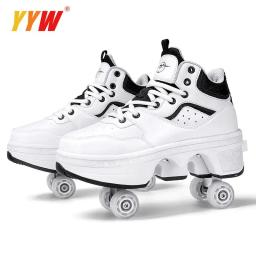 Sapatos de skate de deformação portátil unissex, Parkour Roller Shoes, Tênis com quatro rodas, Tênis para crianças - Image 2