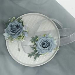 Casamento Boutonniere Silk Rosas Corsage Pulso dama de honra Pulseira Flores Noivo Buttonhole Suit Broche accesorios de boda - Image 2