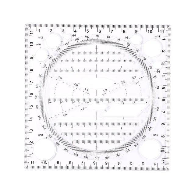Régua de Desenho Multifuncional para Escola com Medição, Geometria e Círculos - Modelo Ideal para Criatividade e Precisão em Projetos Maker