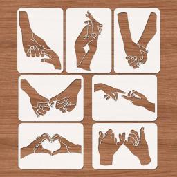 Gesto reutilizável Padrão Pintura Stencils, Gesto Temático Pintura Art Templates, Desenho Plástico, 7 Estilos, 11,7x8,3" - Image 3