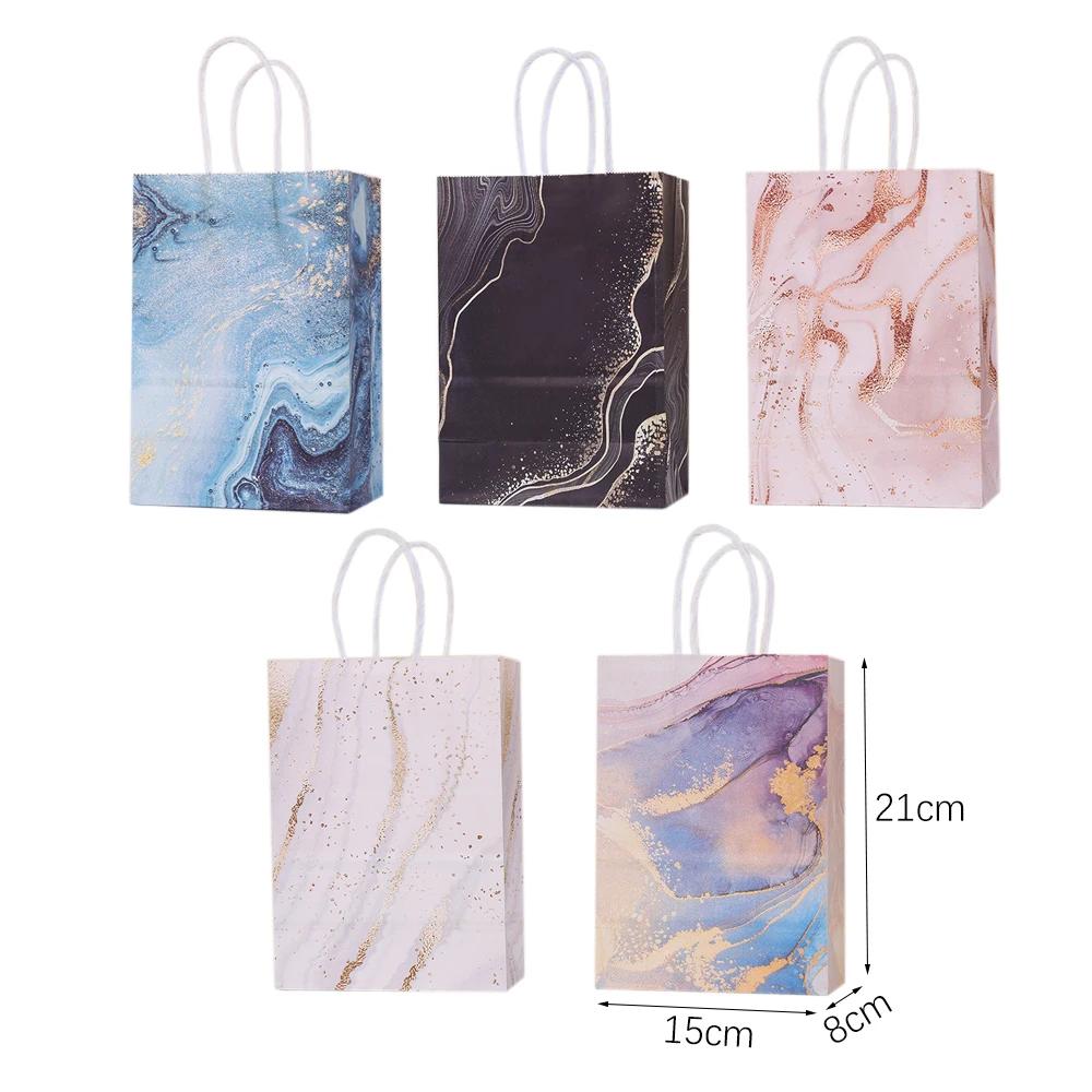 Saco De Presente De Papel Com Design De Mármore, Bolsa Para Aniversário, Presente De Casamento, Decoração De Festa, Suprimentos De Embalagem, Artesanato De DIY, 5Pcs - Image 1