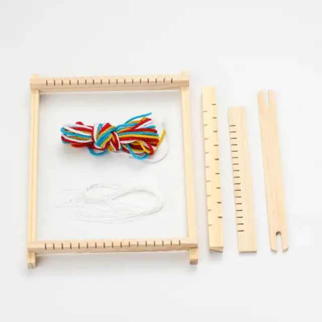 Conjunto Completo de Tecelagem de Madeira para Crianças - Tear Multifuncional e Ferramentas DIY para Tricô Artesanal e Tecido à Mão