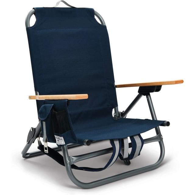 Cadeira de Praia Dobrável SunSoul com Mochila Leve, Porta-Copos e Descanso de Braço em Alumínio Marinha para Esportes ao Ar Livre