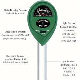 Medidor de umidade da planta, testador do solo, luz e testador de pH para jardim doméstico, gramado, fazenda, uso interno e externo, promover, 3 em 1, 1pc - Image 4