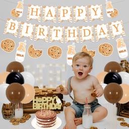Leite e biscoitos tema festa de aniversário decorações biscoito banner de leite bolo topper balões para crianças 1st 2nd 3rd aniversário suprimentos - Image 5