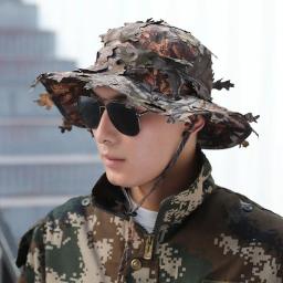 Novo efeito de camuflagem 3d folhas casual secagem rápida caça chapéu poliéster esporte ao ar livre tático tampa plana proteção solar boonie - Image 4