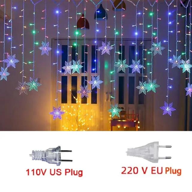 Luzes de Natal LED com Flocos de Neve, Cortina Impermeável, Guirlanda para Decoração de Festas, 3.5m, 2024