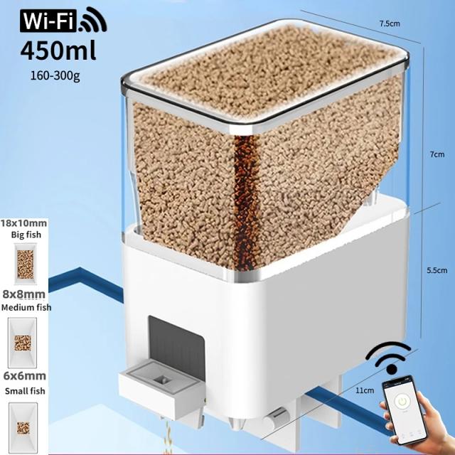 Alimentador Automático para Aquários com Controle Remoto via App, Sincronização WiFi e Função de Orador Inteligente