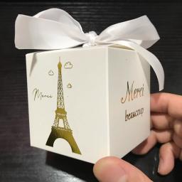 Mini caixa de doces branca dobrada Merci Torre Eiffel, Favor de Festa, Lembranças para o Convidado, 6cm, 20Pcs - Image 4