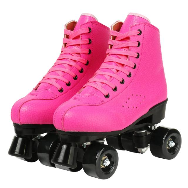 Patins de couro PU para homens e mulheres, sapatos de fileira dupla para adultos, sapatos de patinação de duas linhas com 4 rodas, roxo e verde