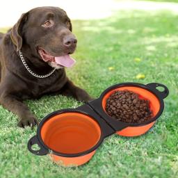 Tigelas duplas dobráveis para Pet, portátil Dog Travel Bowl, dobrável Dog Food Bowl, água Bowl, Outdoor Traveling Supplies, 1Pc - Image 3