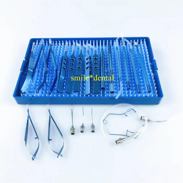 Kit Cirúrgico Oftálmico com Suporte de Agulha de Titânio para Catarata - 21 Peças com Bandeja de Esterilização