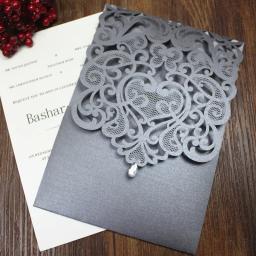 Convite de festa personalizado roya cinza branco corte a laser bolso com diamante casamento cartão de aniversário decoração para casa papel 50 conjuntos - Image 1