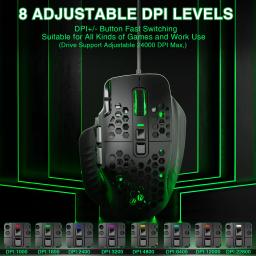 Soluaka sm809 mouse para jogos com fio, 16 botões laterais, 22800 dpi, programável, macro mmo, gamer paw3311, favo de mel, ergonômico, rgb - Image 4