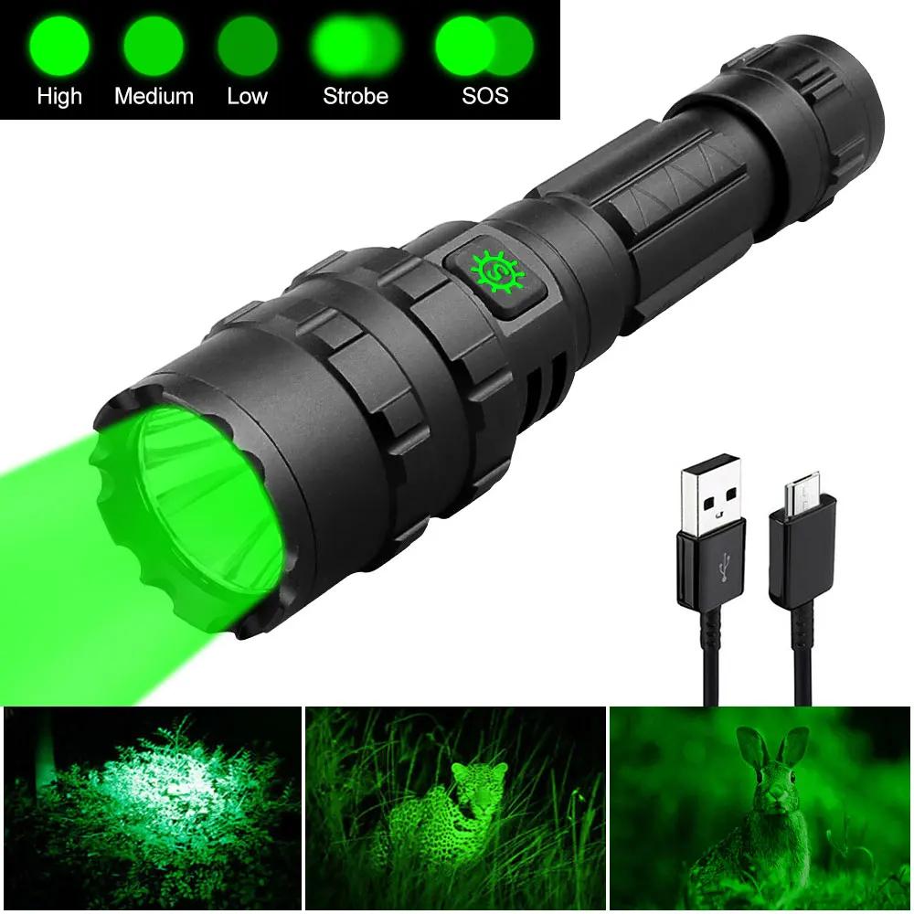 Lanterna LED tática com 5 modos, caça tocha, USB recarregável, Power by 18650 bateria, verde, vermelho, L2, profissional - Image 1