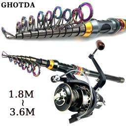 Telescópica Spinning Vara De Pesca, Reel Set, Alimentador Mar Pólo Combo, Carbono Curto Viagem Pólo, Longo Casting Rods, 1.8-3.6m - Image 1