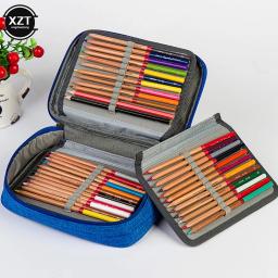 Universal 72 Buracos Escola Casos 3 Compartimentos Escola Lápis Canvas Case Tecido Pen Bag Box Pouch For Artist Stationery Supplies - Image 1
