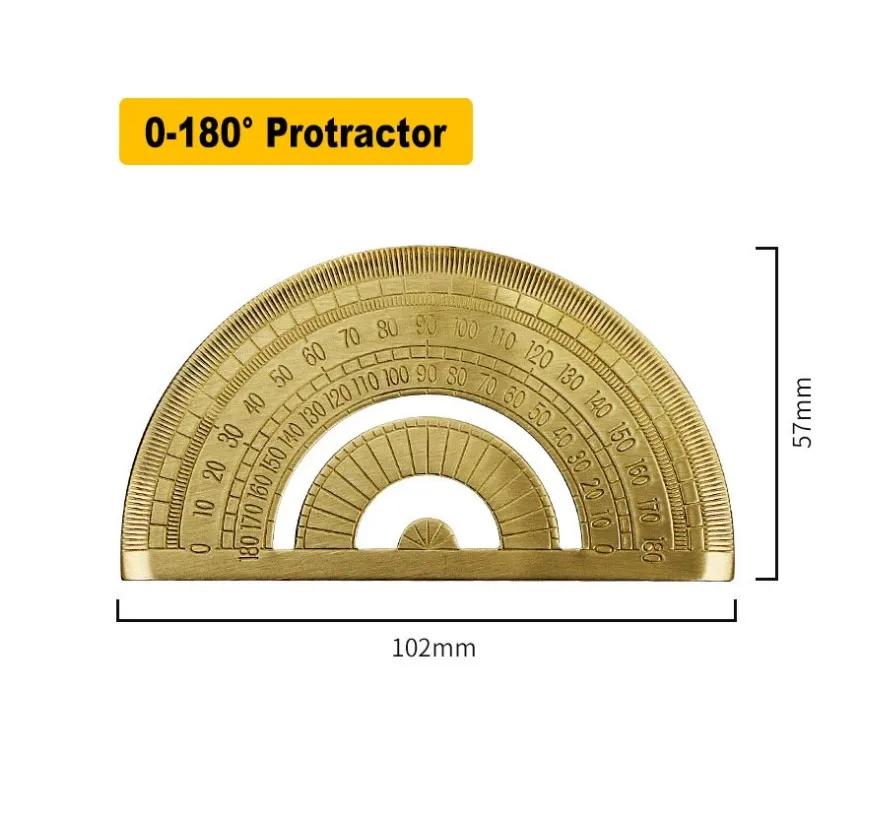 Metal Brass Copper Transferidor, Ferramenta de Medição e Desenho, Material Educacional Escolar para Matemática, 0-180 Graus - Image 1