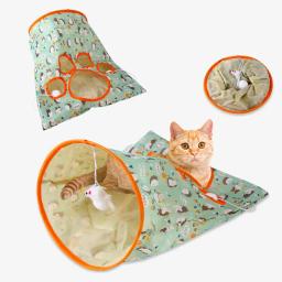 Novo gato túnel saco chocalho papel pet gatinho túnel pequenos animais de estimação broca balde dobrável interativo brinquedos do gato com bola pelúcia - Image 4