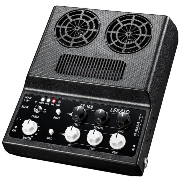 Mini Amplificador de Guitarra Elétrica LEKATO-CA-100: Combo Prático para Uso em Desktop com Distorção, Delay, Aux In e Saída para Fones de Ouvido - 20W
