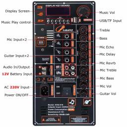 Digital Bluetooth HiFi Amplificador Board, Suporte Speaker, Microfone, Guitarra, Controle Remoto, 8-15 ", 12V, 220V, 400W - Image 2