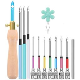 13 pçs kits de agulhas de perfuração de bordado costura alça de madeira bordado caneta tapete ferramenta de gancho para diy costura artesanato enfeite - Image 2
