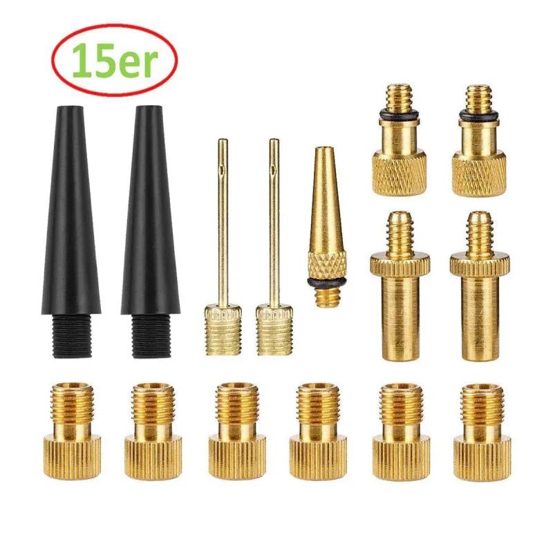 Conjunto de adaptador de válvula de bicicleta de cobre, 15 peças, kit adaptador de bomba de pneu de bicicleta, acessório de bomba de inflador, adaptador de válvula sv av dv, válvula de bicicleta - Image 1