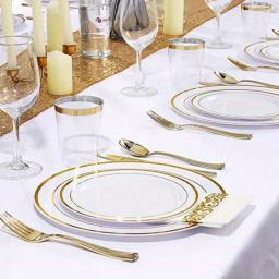Ouro conjunto de utensílios de mesa descartáveis, adequado para 10 pessoas, adequado para casamentos, festas, reunião familiar, 70pcs - Image 3