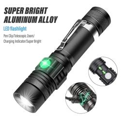 Lanternas LED de alta potência Zoomable, Tocha de acampamento com contas de lâmpada LED T6, Impermeável, 4 modos de iluminação, Carregador USB multifuncional - Image 1