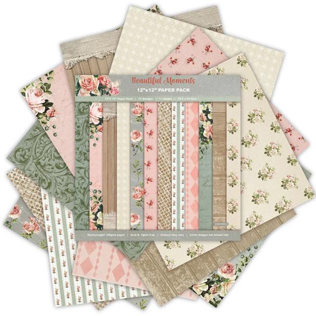Papel de Fundo Vintage Premium com Padrões Florais Brilhantes - 12 Peças de 12"