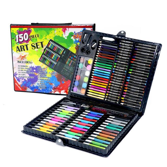 Kit Artístico Completo para Crianças com 150 Peças: Lápis de Cor, Canetas Aquarela e Materiais para Pintura