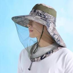 Máscara facial de malha, à prova de mosquitos, chapéu de sombreamento solar masculino e feminino verão ao ar livre grande beiral anti uv pesca acampamento caminhadas chapéus - Image 1