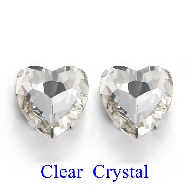 Strass de vidro em formato de coração com garra costurar em pedra de cristal strass diamante prata base de metal cristais para bordado - Image 1