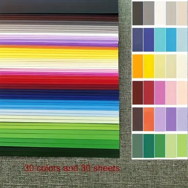Papel Colorido para Cartões e Artesanato DIY - 30 Folhas em 30 Cores, 230 gsm, Ideal para Scrapbook e Estoque de Cartões A4