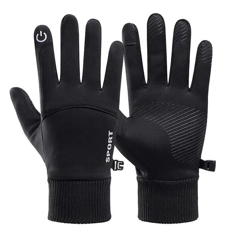 Luvas impermeáveis Full Fingers Fleece, preto, quente, tela de toque, esportes ao ar livre, corrida, motocicleta, esqui, ciclismo, inverno - Image 1