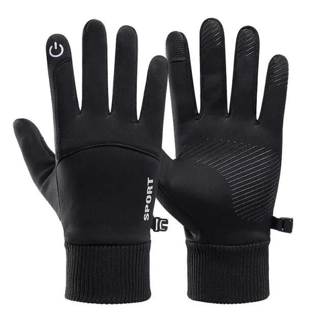 Luvas Impermeáveis Full Fingers Fleece Pretas Quentes para Esportes ao Ar Livre e Motociclismo