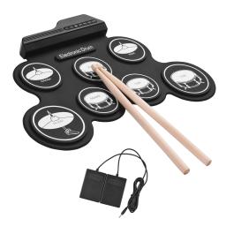 Roll-Up Silicon Drum Set para Crianças, Kit de Bateria Eletrônica Digital, USB, 7 Almofadas de Bateria, Baquetas, Pedais, Tamanho Compacto, Iniciantes - Image 1