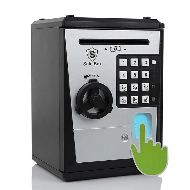 Mini ATM Cofre Digital Brinquedo para Crianças com Impressão Digital e Depósito Seguro para Moedas