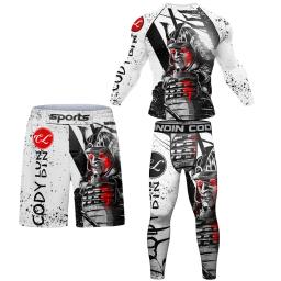 MMA boxe compressão Sportswear conjunto masculino, t-shirt e calças terno, Bjj Rashguard, Muay Thai Shorts, treino treino, novo - Image 3
