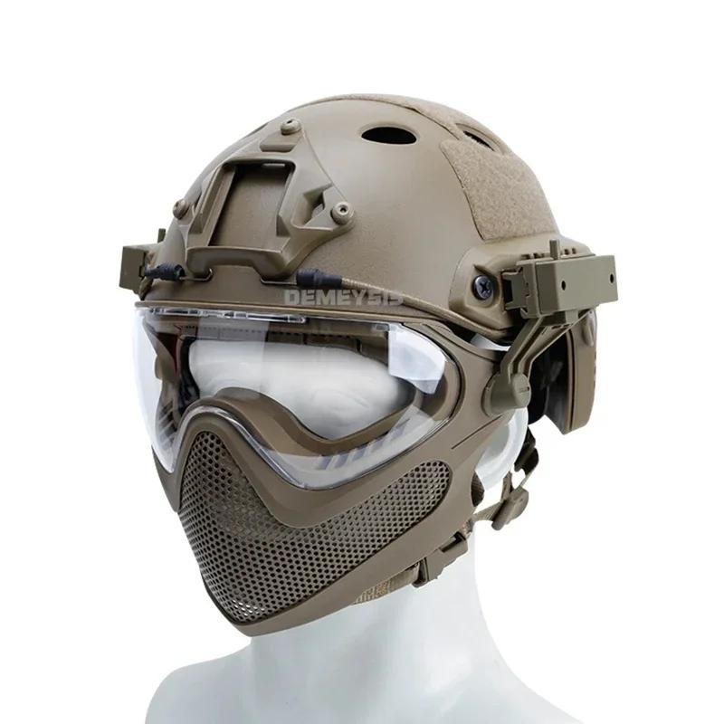 Capacete de airsoft com máscara de proteção totalmente coberta, capacete tático de paintball, cs wargame, combate, caça, capacetes esportivos - Image 1