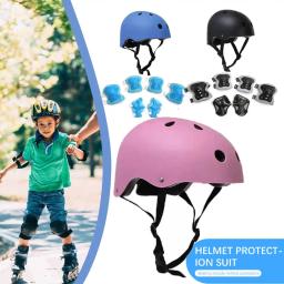 7 pçs/set crianças conjunto de equipamentos de proteção meninos meninas tamanho ajustável capacete com joelheiras cotovelo guardas de pulso para skate ciclismo - Image 1