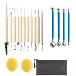 Kit de gravação argila do polímero, ferramentas de arte, cerâmica ao ar seco, caneta bola, diy, diy, 18 pcs/set - Image 1