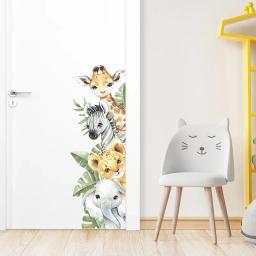 Adesivos de porta animais da selva girafa elefante adesivos de parede para quarto de crianças berçário do bebê decoração do quarto das crianças decalques de parede - Image 5