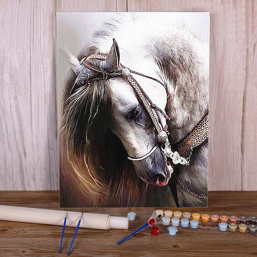 Kit completo de tintas a óleo para decoração de casa, pintura por números, animais, cavalo, óleo, pintura sobre tela, artesanato, arte, 50*70 - Image 1