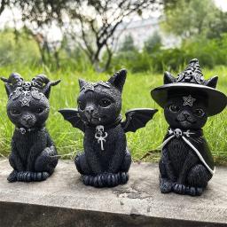 Estátua pintada à mão do gato preto, estatueta bonita misteriosa da bruxa do gato, ornamento de mesa, decoração das bruxas - Image 1