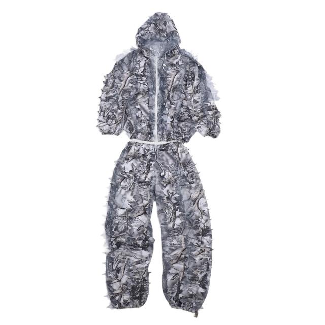 Traje Ghillie 3D para Caça em Neve, Camuflagem Branca com Jaquetas e Calças para Aventura Outdoors