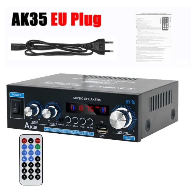 Amplificador HiFi Bluetooth Digital AK35 para Som com Suporte AMP, MP3 Channel 2.0, 110V-240V - Ideal para Casa e Carro, Potência Max de 400W x 2
