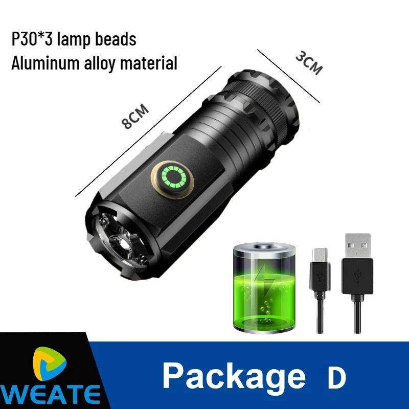 Mini super brilhante poderoso levou lanterna, liga de alumínio tocha, USB recarregável, Camping, alpinista, 18350, 3 x - Image 1