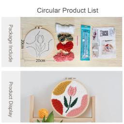 Kit completo de agulha de soco Conjunto de bordado de puxão de gancho de tapete de flores para iniciantes Agulha de bordado mágico Agulha de soco Tecido Aros Fios Conjunto de costura de artesanato DIY - Image 3